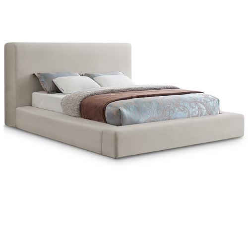Devin Linen Textured Fabric Upholstered Queen Bed in Beige
