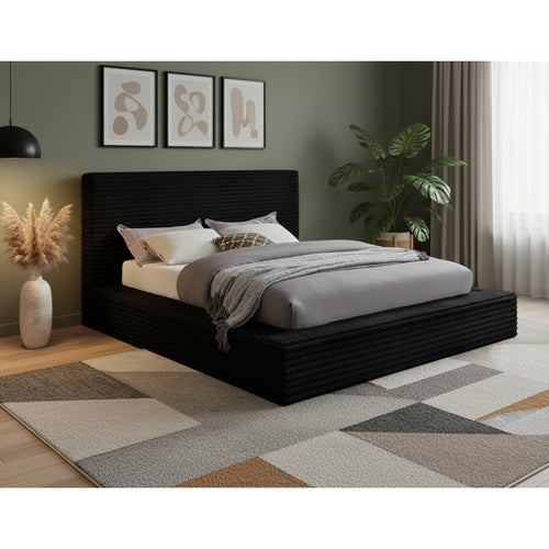 Dexter Corduroy Fabric Upholstered Queen Bed in Black