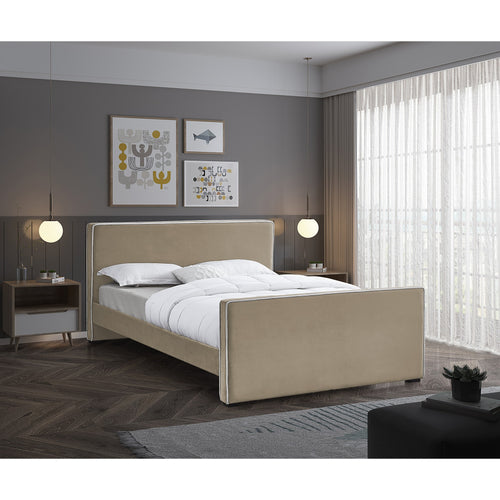 Dillard Velvet Upholstered King Bed in Beige