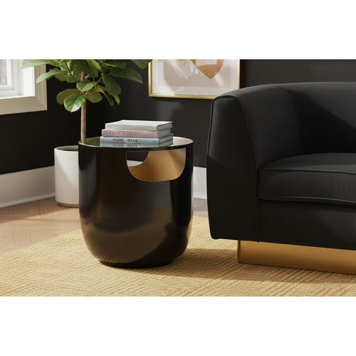 Doma Glass Top And Iron Base End / Side Table in Black
