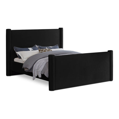 Elias Velvet Upholstered King Bed in Black