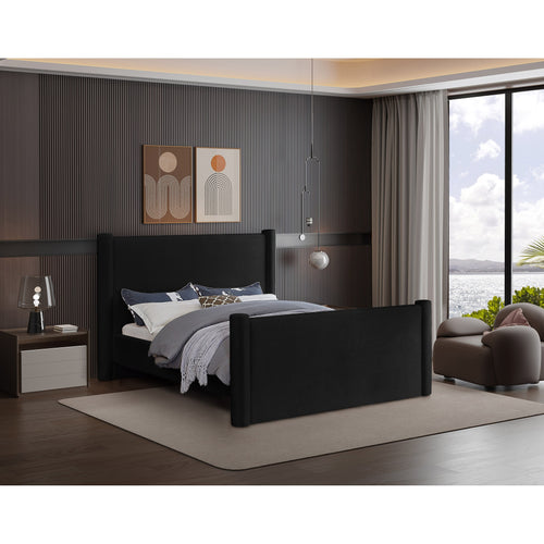 Elias Velvet Upholstered Queen Bed in Black