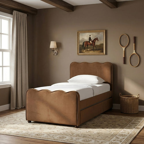 Gatsby Velvet Twin Trundle Bed in Saddle
