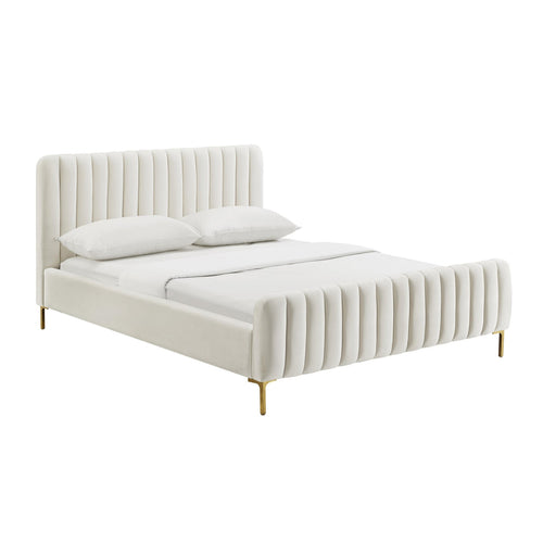 Angela Velvet King Bed in Cream