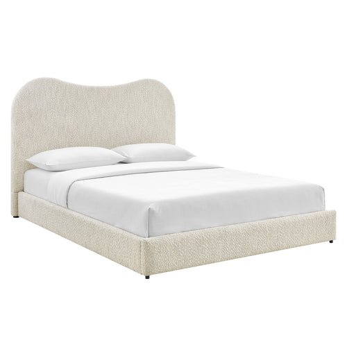 Seluna Boucle Queen Platform Bed in Pearl