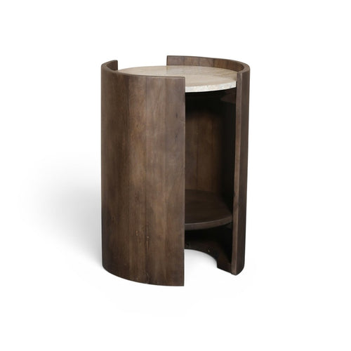 Solstice Travertine End Table in Brown