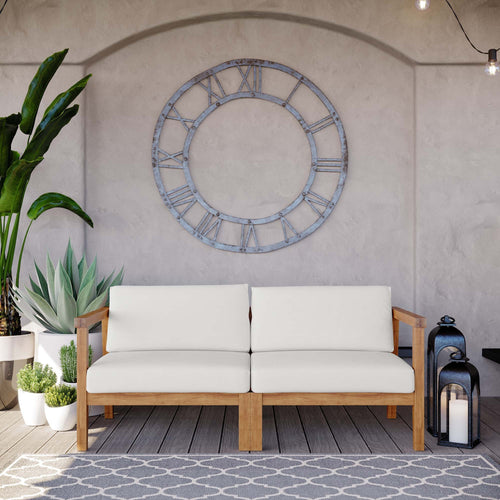 Bayport Outdoor Teak Wood 2-Seater Loveseat in Natural White