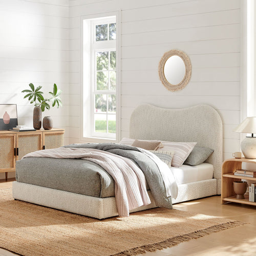 Seluna Boucle Queen Platform Bed in Pearl
