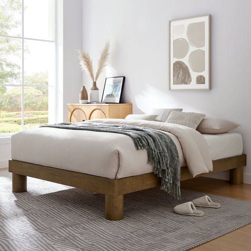 Runa King Wood Platform Bed in French Oak