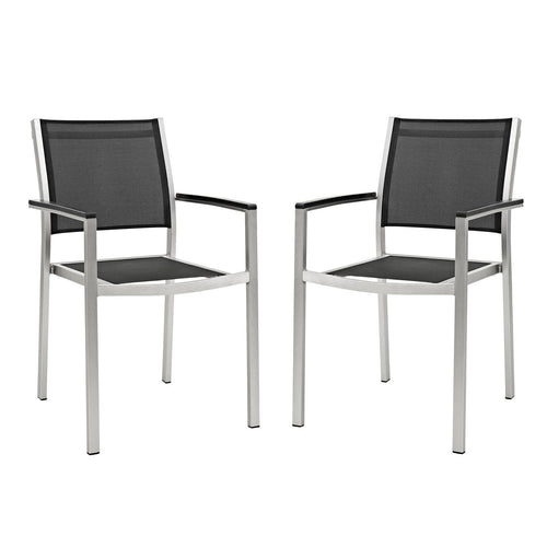 Shore Outdoor Aluminum Dining Chair Set of 2 in Silver Black