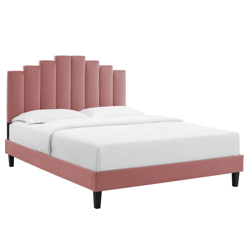 Elise Twin Velvet Channel Tufted Platform Bed in Dusty Rose