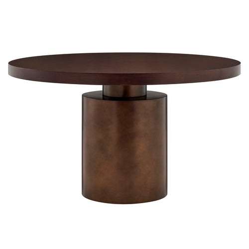 Annette 54 Inch Round Pedestal Dining Table in Dark Walnut / Burnished Brass