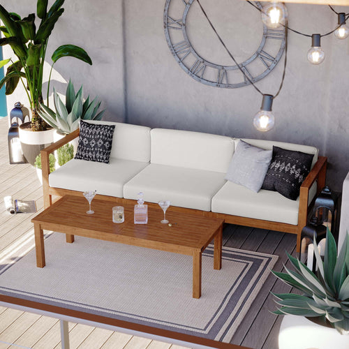 Upland Outdoor Teak Wood 4-Piece Furniture Set in Natural White