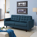 Empress Upholstered Fabric Loveseat in Azure