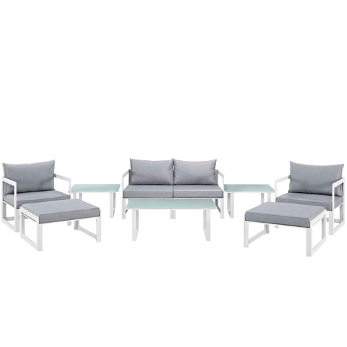 Fortuna 9 Piece Outdoor Patio Sectional Sofa Set in White Gray
