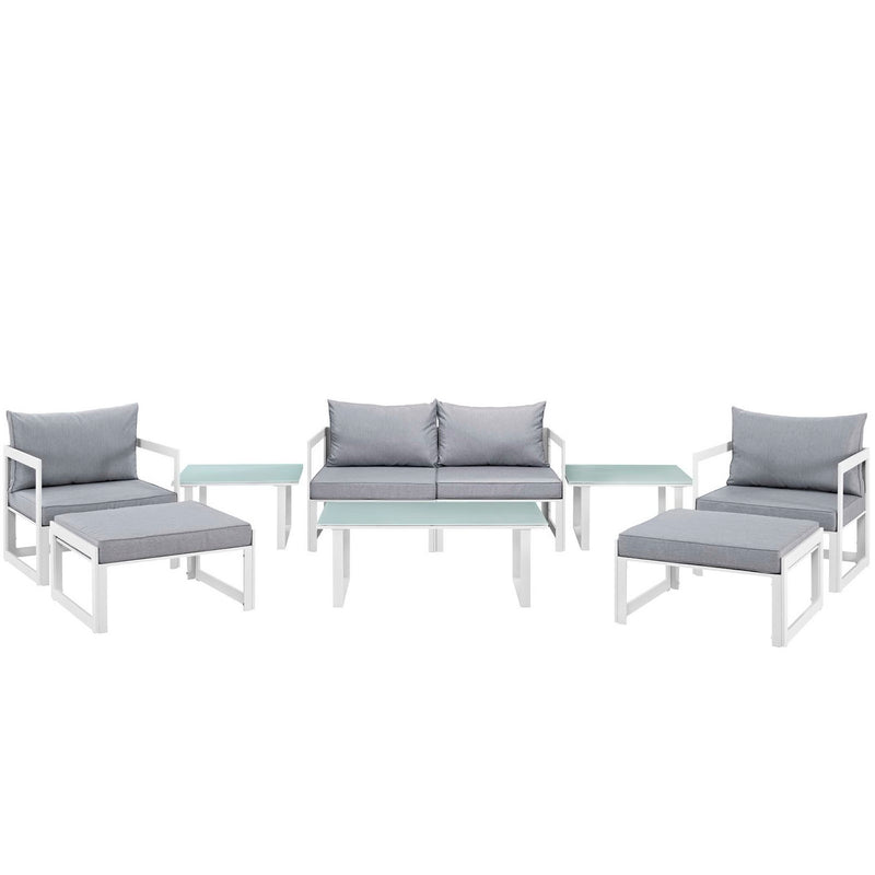 Fortuna 9 Piece Outdoor Patio Sectional Sofa Set in White Gray