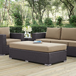Convene Outdoor Patio Fabric Rectangle Ottoman in Espresso Mocha