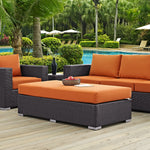 Convene Outdoor Patio Fabric Rectangle Ottoman in Espresso Orange