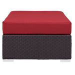 Convene Outdoor Patio Fabric Rectangle Ottoman in Espresso Red