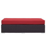 Convene Outdoor Patio Fabric Rectangle Ottoman in Espresso Red