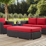 Convene Outdoor Patio Fabric Rectangle Ottoman in Espresso Red