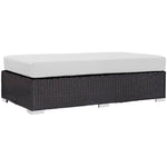 Convene Outdoor Patio Fabric Rectangle Ottoman in Espresso White