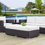 Convene Outdoor Patio Fabric Rectangle Ottoman in Espresso White