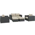 Sojourn 5 Piece Outdoor Patio Sunbrella® Sectional Set in Canvas Antique Beige