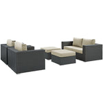 Sojourn 5 Piece Outdoor Patio Sunbrella® Sectional Set in Canvas Antique Beige