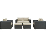 Sojourn 5 Piece Outdoor Patio Sunbrella® Sectional Set in Canvas Antique Beige
