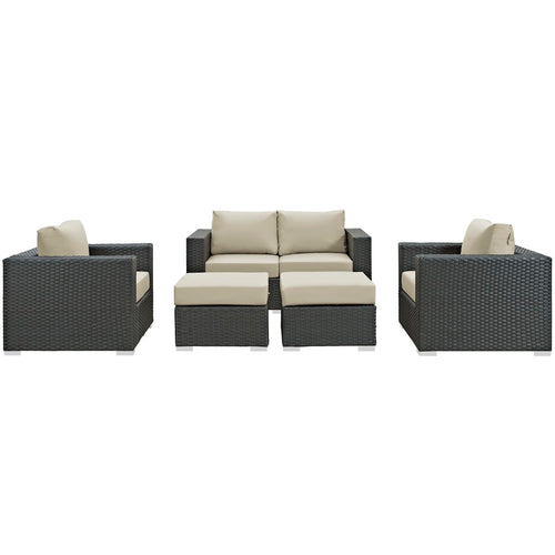 Sojourn 5 Piece Outdoor Patio Sunbrella® Sectional Set in Canvas Antique Beige