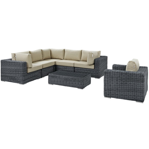Summon 7 Piece Outdoor Patio Sunbrella® Sectional Set in Canvas Antique Beige