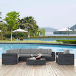 Summon 7 Piece Outdoor Patio Sunbrella® Sectional Set in Canvas Gray