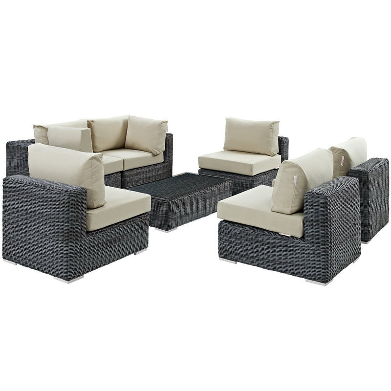 Summon 7 Piece Outdoor Patio Sunbrella® Sectional Set in Canvas Antique Beige