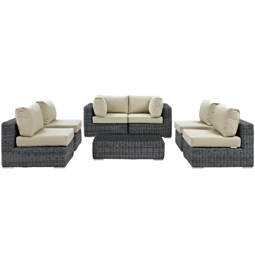 Summon 7 Piece Outdoor Patio Sunbrella® Sectional Set in Canvas Antique Beige