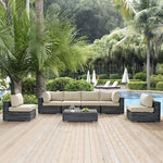 Summon 7 Piece Outdoor Patio Sunbrella® Sectional Set in Canvas Antique Beige