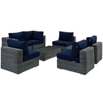 Summon 7 Piece Outdoor Patio Sunbrella® Sectional Set in Canvas Navy