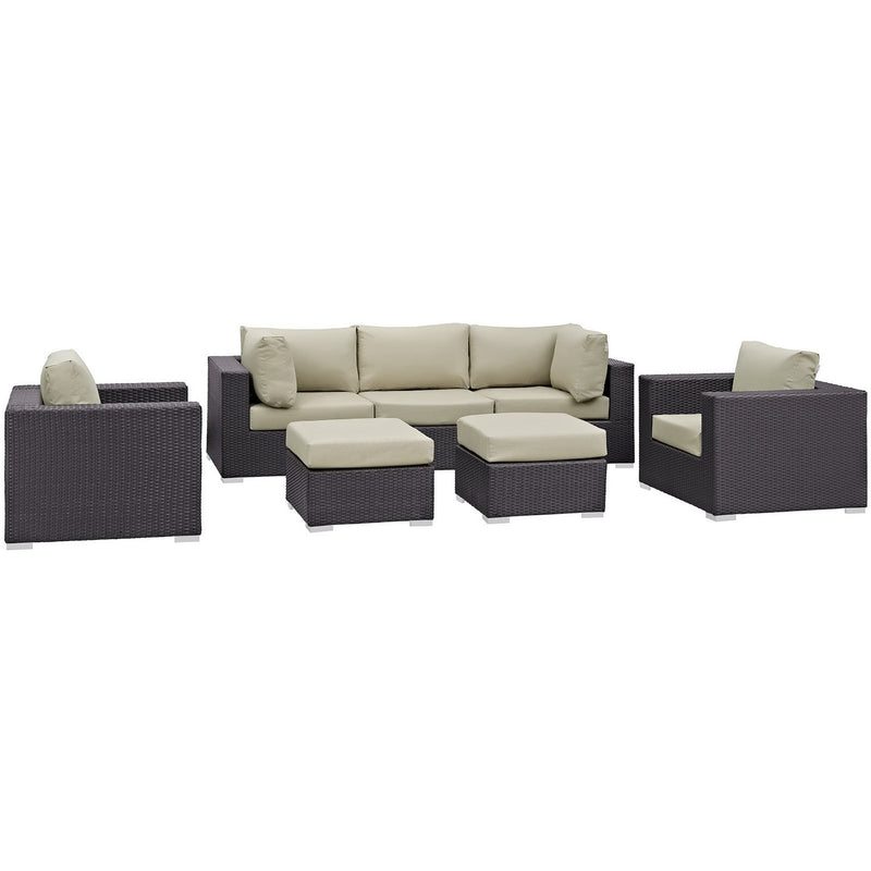 Convene 7 Piece Outdoor Patio Sectional Set in Espresso Beige
