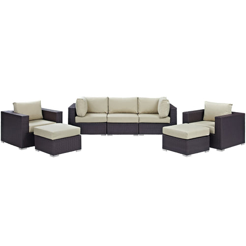Convene 7 Piece Outdoor Patio Sectional Set in Espresso Beige
