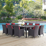 Convene 11 Piece Outdoor Patio Dining Set in Espresso Red