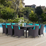 Convene 11 Piece Outdoor Patio Dining Set in Espresso Turquoise