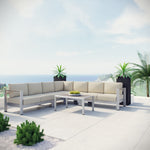 Shore 6 Piece Outdoor Patio Aluminum Sectional Sofa Set in Silver Beige