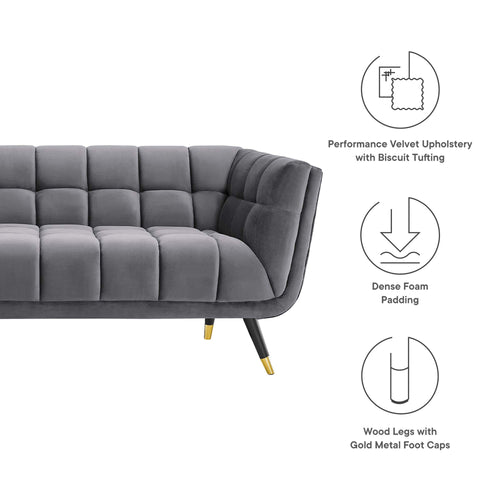 Adept Performance Velvet Sofa in Gray