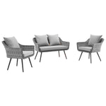 Endeavor 3 Piece Outdoor Patio Wicker Rattan Loveseat and Armchair Set in Gray Gray
