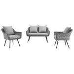 Endeavor 3 Piece Outdoor Patio Wicker Rattan Loveseat and Armchair Set in Gray Gray