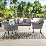 Endeavor 3 Piece Outdoor Patio Wicker Rattan Loveseat and Armchair Set in Gray Gray