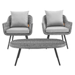 Endeavor 3 Piece Outdoor Patio Wicker Rattan Armchair and Coffee Table Set in Gray Gray