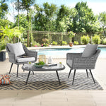 Endeavor 3 Piece Outdoor Patio Wicker Rattan Armchair and Coffee Table Set in Gray Gray