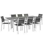 Shore 9 Piece Outdoor Patio Aluminum Dining Set in Silver Black