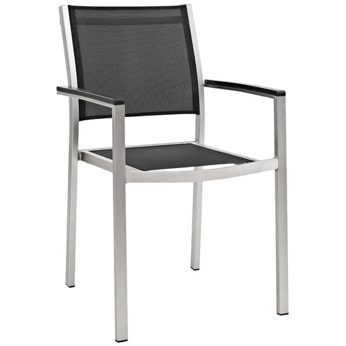 Shore 9 Piece Outdoor Patio Aluminum Dining Set in Silver Black